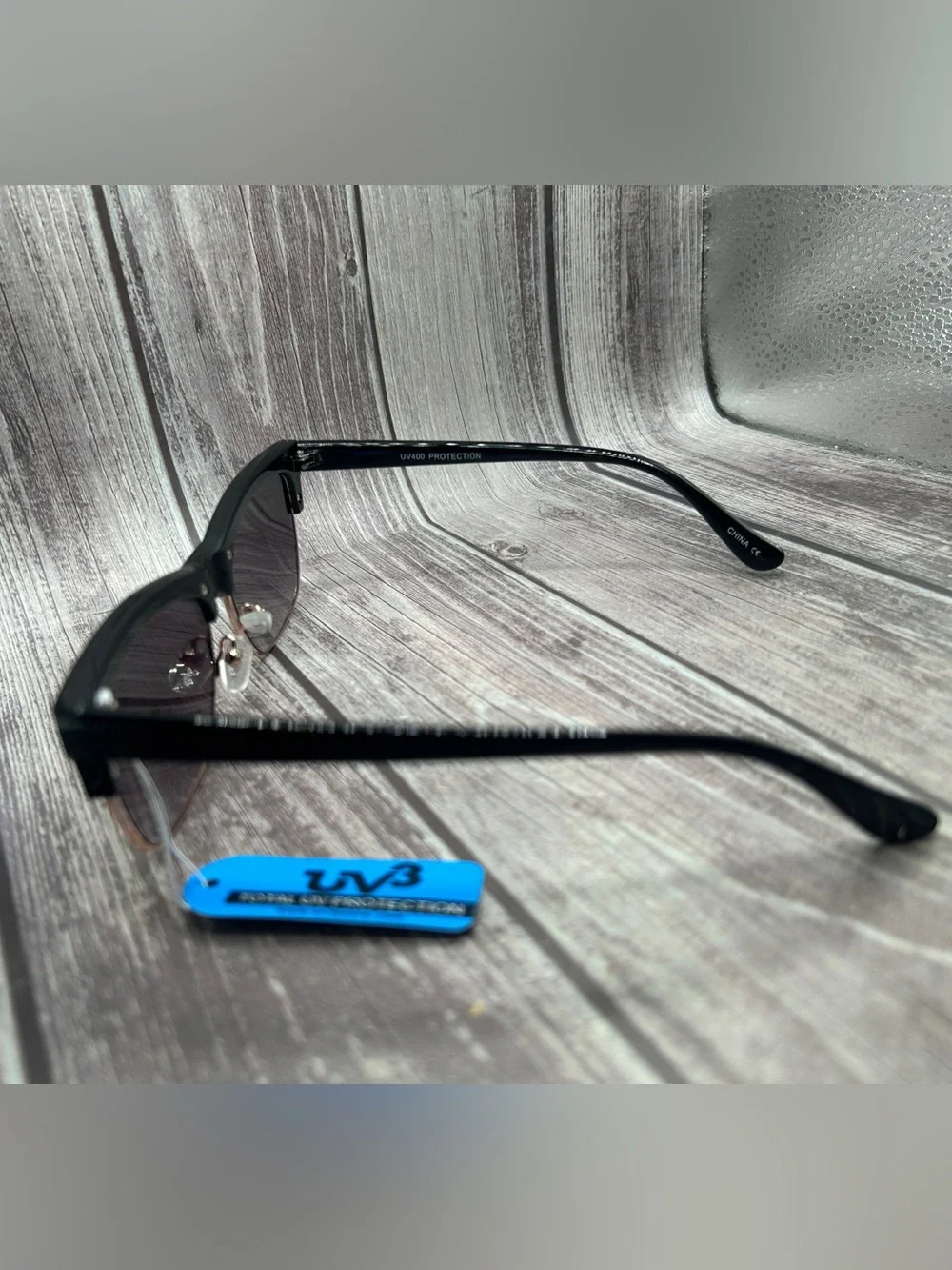 NWT UV3 Browline Clubmaster Sunglasses Black with Hard Case